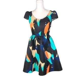 Anthropologie Moulinette Soeurs full skirt Pinion mini dress black blue 4